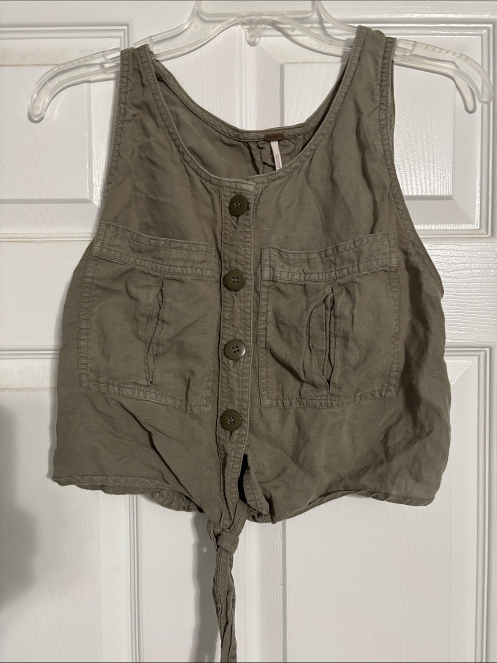 Free People Crop Olive Green Tie-Front Tank Top